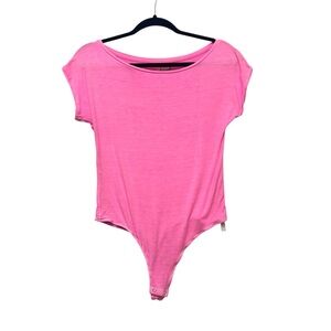 Intimately Free People Short Sleeve Bodysuit Bright Pink Size S Scoop Neck
